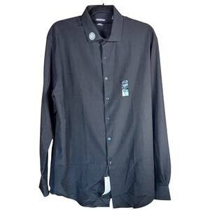NWT Van Heusen Men's XL Black Traveler Stretch Dress Shirt Non-Iron Stain Shield